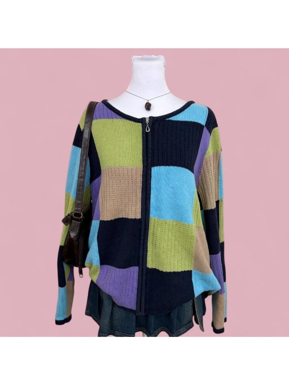 y2k patchwork boho zip cardigan